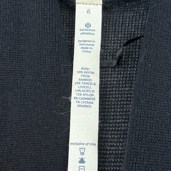 Lululemon Intuition Sweater Wrap Cardigan Size 6 Black Cashmere Bamboo Blend - Picture 4 of 14
